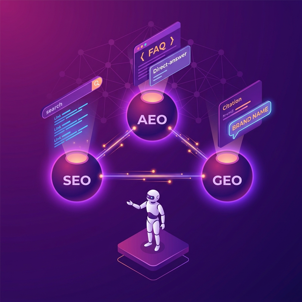 GEO vs AEO vs SEO: qué son y en qué se diferencian
