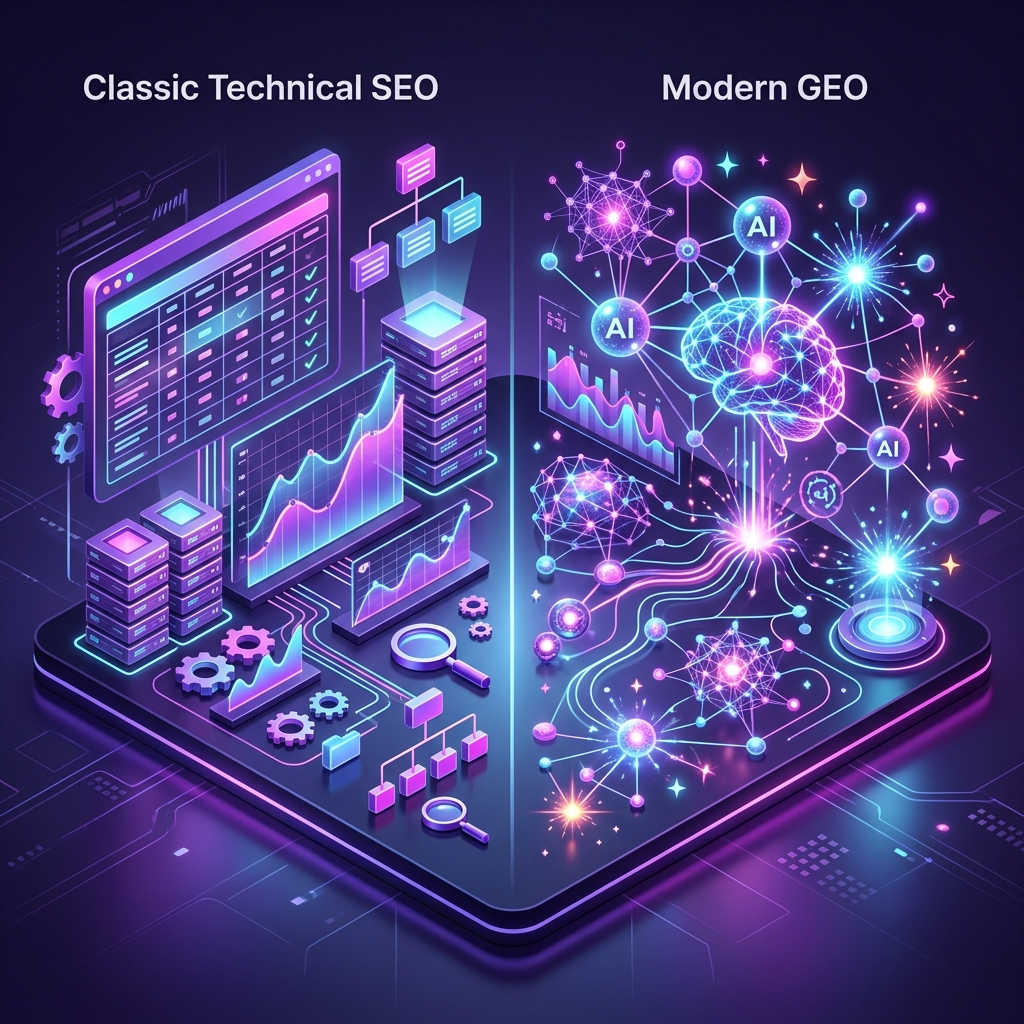 GEO vs. SEO Técnico: Optimización para Buscadores IA