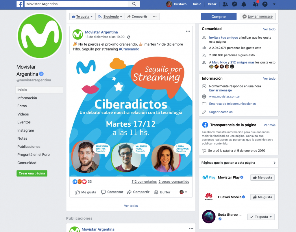 Estrategia de branding en página de facebook de Movistar Argentina
